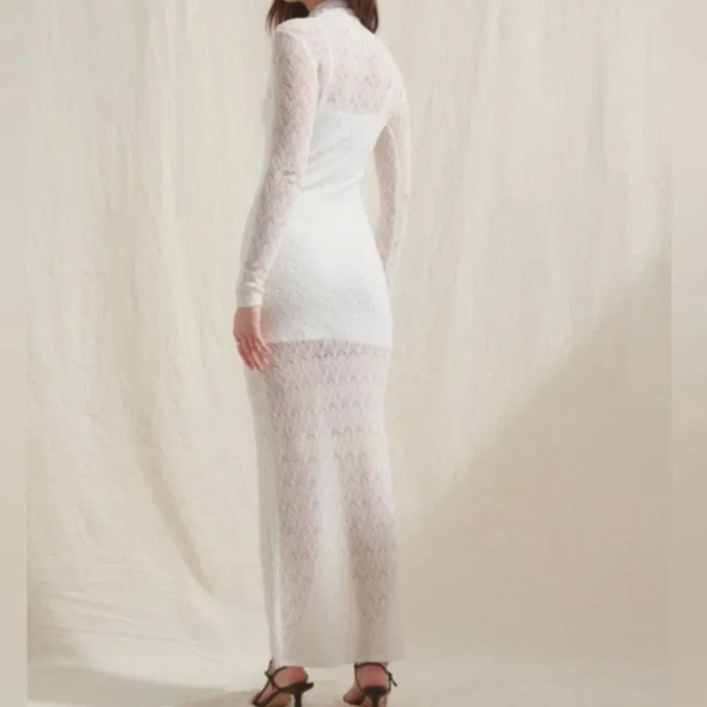 Abercrombie & Fitch A&F Sheer Maxi Dress white lace wool NWT